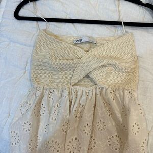 Zara Beige Crochet and Eyelet Dress